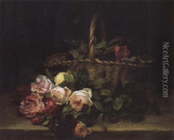 Panier De Roses Oil Painting - Dominique Hubert Rozier