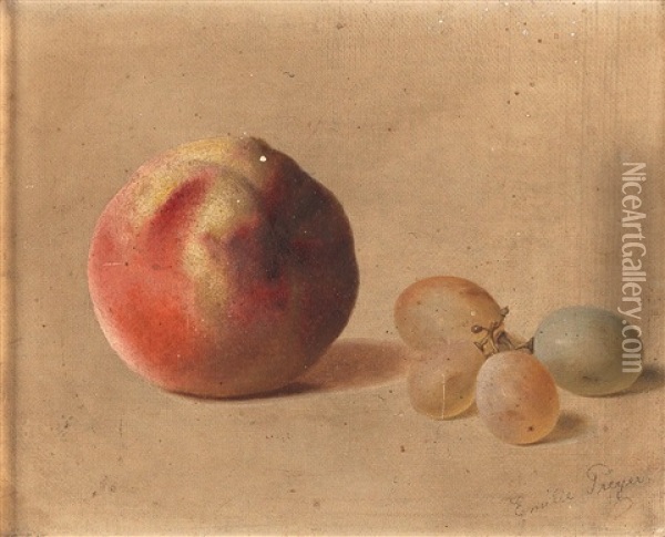 A Peach And Grapes Oil Painting - Emilie Preyer