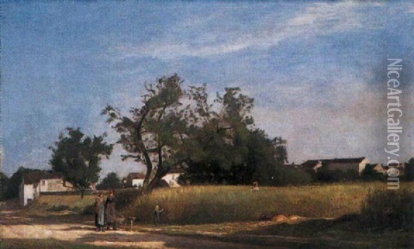 Les Abords Du Village Oil Painting - Eugene Antoine Samuel Lavieille
