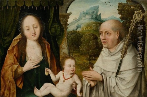 Madonna Mit Kind Und Heiliger Bernhard Von Clairvaux Oil Painting - Jean Bellegambe