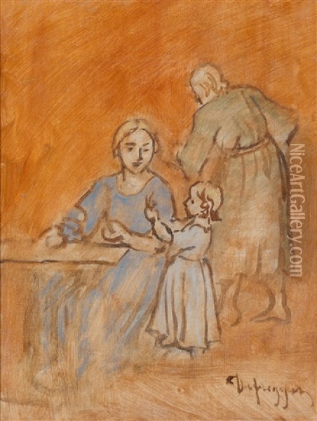 Familie In Der Stube (study) Oil Painting - Franz Von Defregger