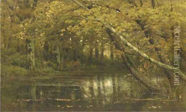 A forest in autumn Oil Painting - Julius Jacobus Van De Sande Bakhuyzen