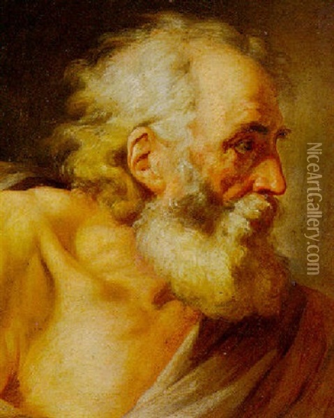 Head Of An Old Bearded Man Oil Painting - Jean Baptiste Henri Deshays