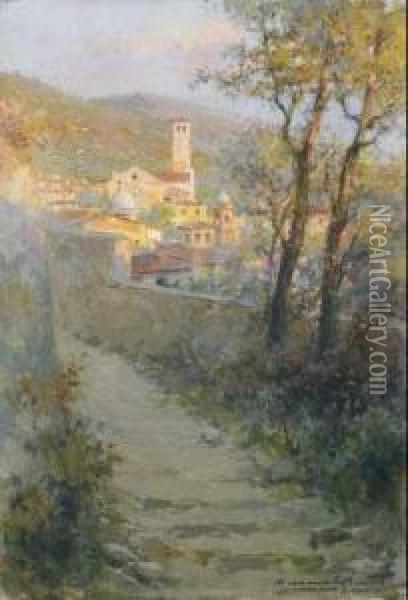 Basilica Di S. Chiara Ad Assisi, Da Una Stradicciuola Che Conduce Alla Rocca Oil Painting - Giuseppe Mentessi