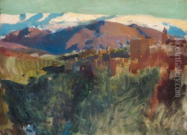 La Sierra Nevada Desde La Alhambra, Granada (Sierra Nevada From The Alhambra, Granada) Oil Painting - Joaquin Sorolla Y Bastida