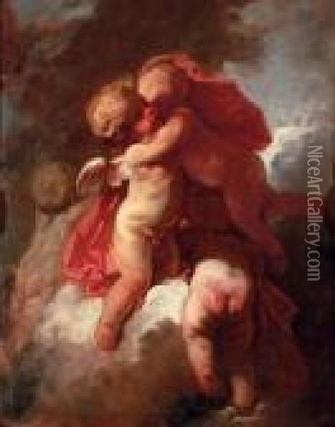 Four Putti On A Cloud Oil Painting - Jean-Honore Fragonard