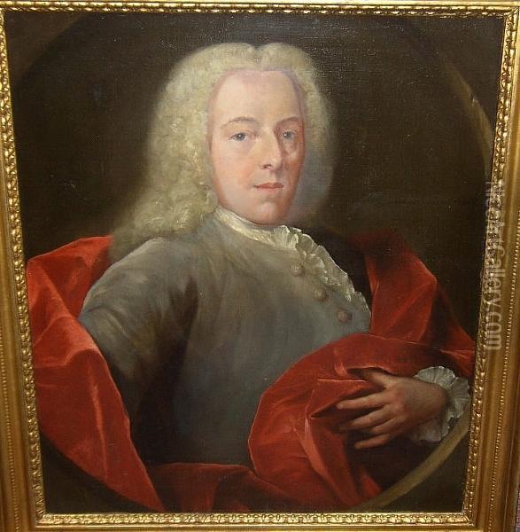 Portrait Of A Gentleman With A 
Red Cape, Signed And Dated 'j-m Quinkhard Pinx 1742', Oil On Canvas Oil Painting - Jan Maurits Quinkhard