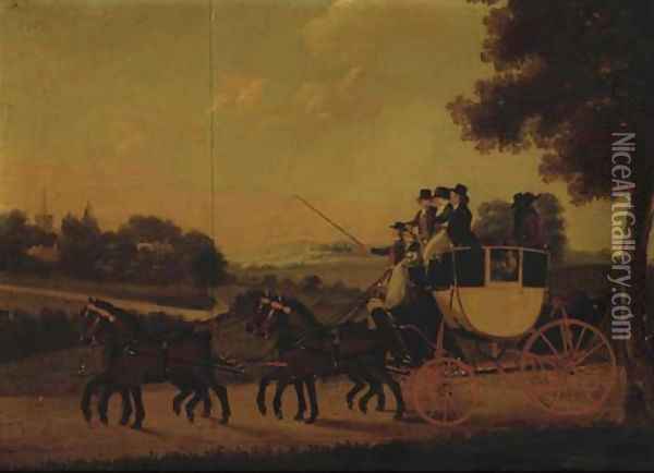 A coach and four in a landscape Oil Painting - John Cordrey
