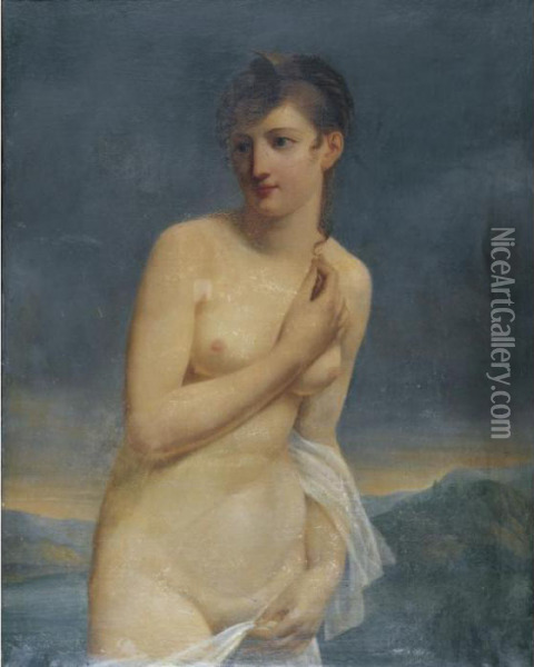 A Female Bather With An Extensive Landscape Beyond Oil Painting - Jacques Antoine Vallin