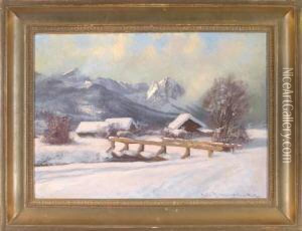 Wintertag Vor Dem Wettersteingebirge Oil Painting - Karl Muller-Baumgarten