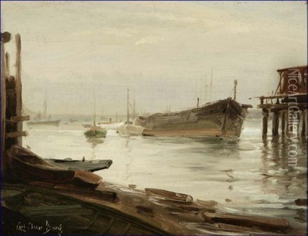 Harbor Scene, Wilmington, Ca Oil Painting - Carl Oscar Borg