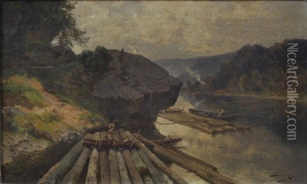 Floser An Der Elbe (bei Meissen?) Oil Painting - Jacques Matthias Schenker