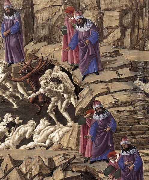 Inferno, Canto XVIII (detail) 1480s Oil Painting - Sandro Botticelli