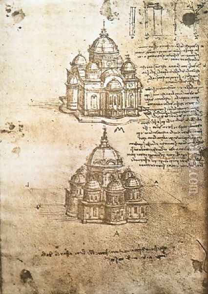 Studies Of Central Plan Buildings Oil Painting - Leonardo Da Vinci