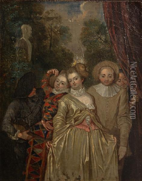 Actors From The Commedia Dell'arte Oil Painting - Watteau, Jean Antoine