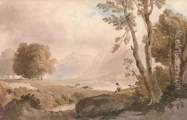 Cattle watering in the Lake District Oil Painting - Anthony Vandyke Copley Fielding