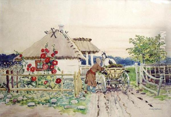 Przed Dworkiem (1910) Oil Painting - Stanislaw Maslowski
