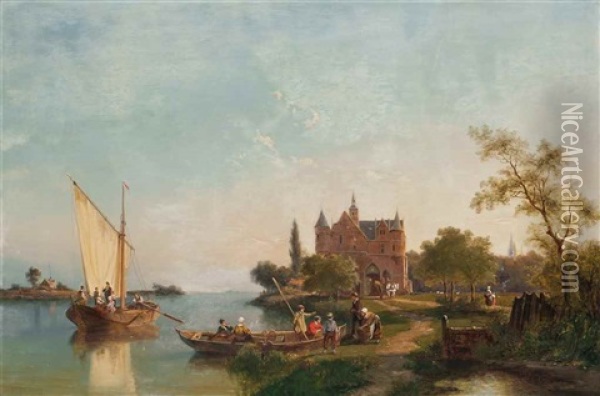 Zonnenberg On The Old Rhine, Near Utrecht, Holland Oil Painting - Pieter Cornelis Dommershuijzen