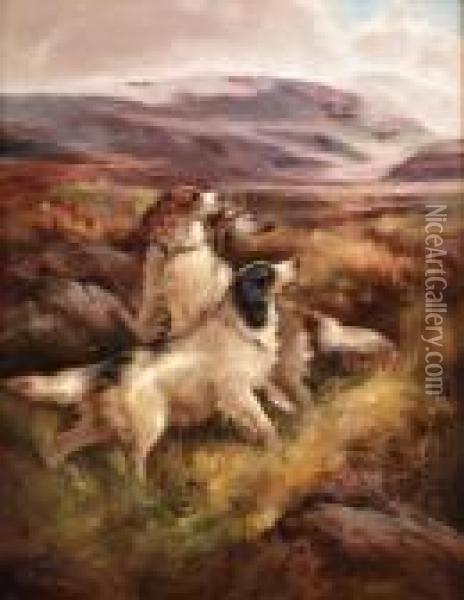 Fagelhundar I Hoglandslandskap Oil Painting - Robert Cleminson