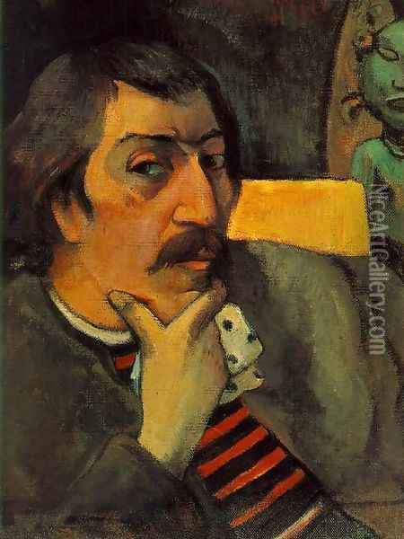 Portrait Of The Artist With The Idol Oil Painting - Paul Gauguin