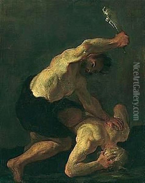 Cain Slaying Abel Oil Painting - Pierre Louis Cretey or Cretet
