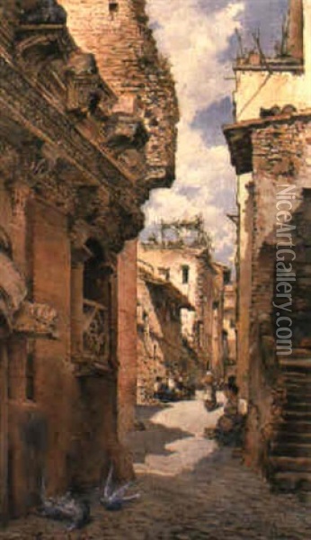 A Backstreet, Rome Oil Painting - Arcadi Mas y Fondevila