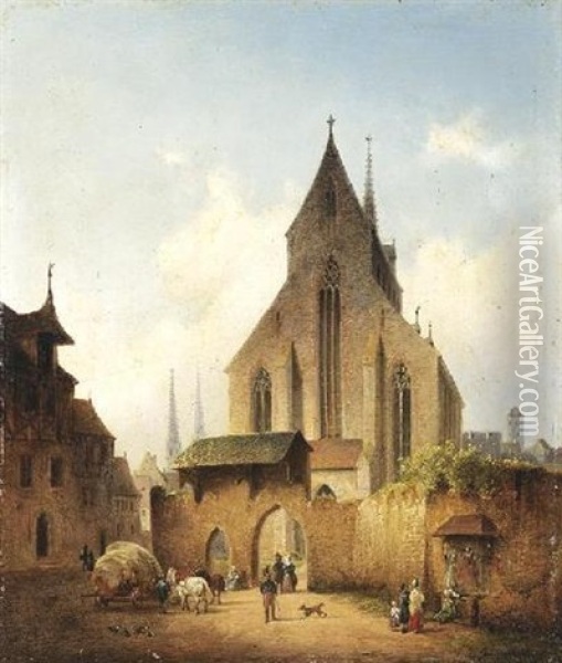Partie Vor Einer Gotischen Klosterkirche In Einer Deutschen Kleinstadt Oil Painting - Heinrich Schonfeld