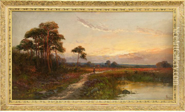 Sunset Over A Landscape Oil Painting - John Henry Boel