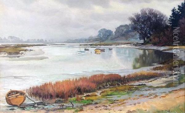 Boats On The River 
Deben Oil Painting - John Ward Dunsmore
