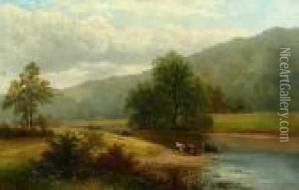 View On The Wharfe, Yorkshire Oil Painting - William Mellor
