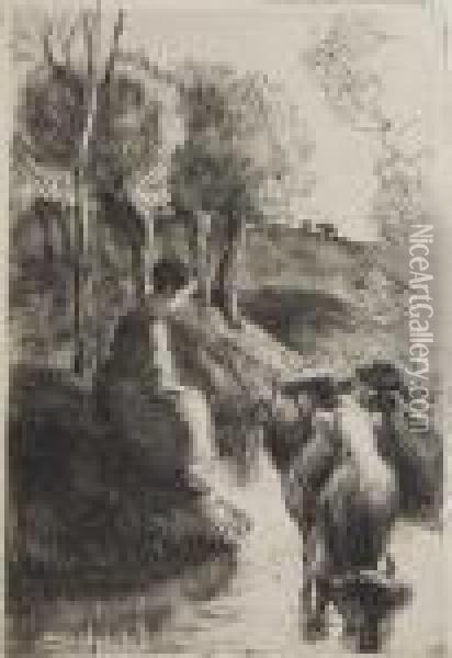 Vachere Au Bord De L````````eau Oil Painting - Camille Pissarro