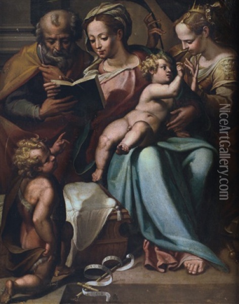 Sacra Famiglia Con Matrimonio Mistico Di Santa Caterina Oil Painting - Orazio Samacchini