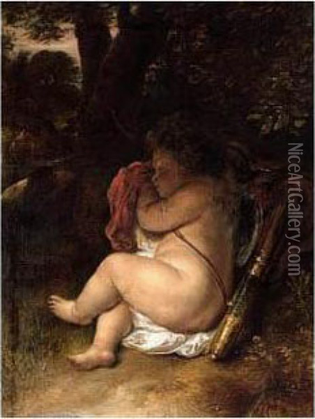A Sleeping Cupid Oil Painting - Govert Teunisz. Flinck