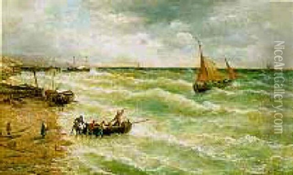 Return Of The Fishing Fleet, Near Ostia Oil Painting - Julius Karl Rose
