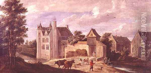 View of a Chateau Oil Painting - David The Younger Teniers