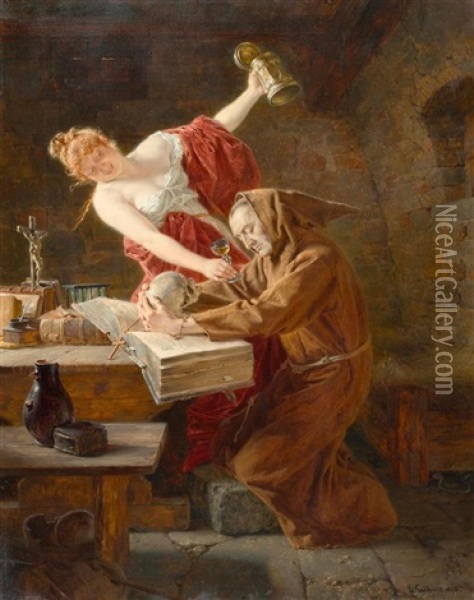 Die Versuchung Des Heiligen Antonius Oil Painting - Eduard von Gruetzner