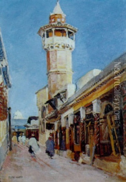 Promeneurs Pres De La Mosquee Youssef Bey A Tunis Oil Painting - Henri Pierre Paillard