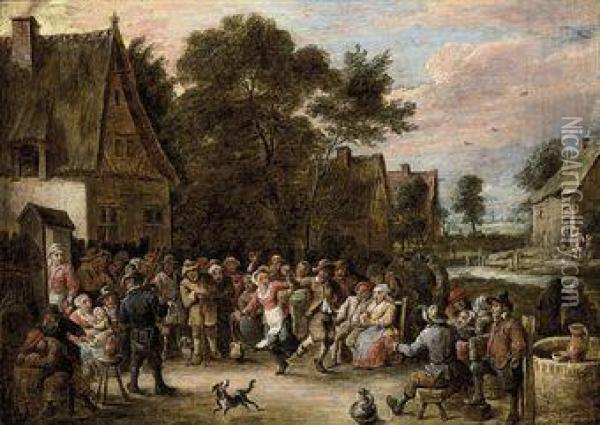 A Village Wedding Oil Painting - David The Younger Teniers