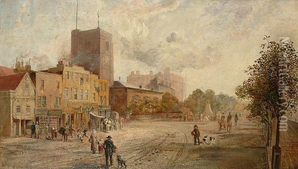 Figures On Cheyne Walk With Chelsea Old Church Oil Painting - William Knight Keeling