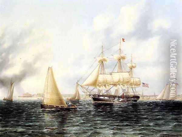 New York Harbor I Oil Painting - James E. Buttersworth