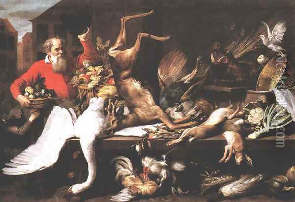 Still Life with Dead Game, Fruits, and Vegetables in a Market 1614 Oil Painting - Frans Snyders