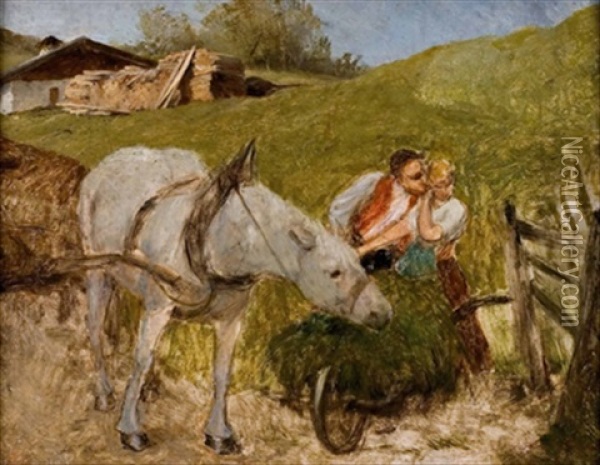 Der Geraubte Kuss Oil Painting - Julius von Blaas