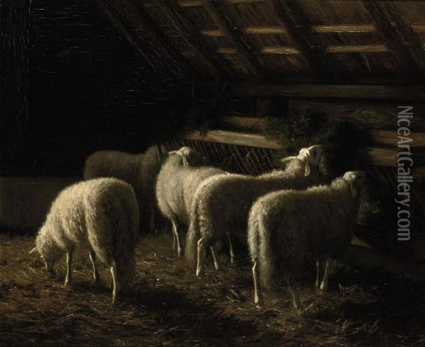 Sheep In The Barn Oil Painting - August Le Gras