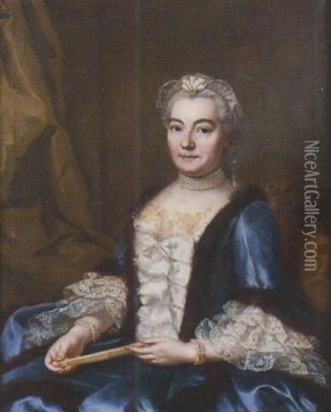 Portrait De Mme. De Brosse, Fille De Monsieur Briasson, Echevin Lyonnais Oil Painting - Donat Nonotte