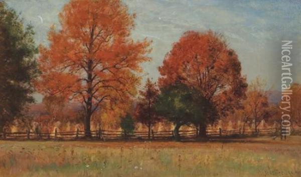 Hunter And His Dog In An Autumn Landscape Oil Painting - Thomas Worthington Whittredge