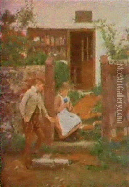 Outside The Sweet Shop Oil Painting - James Charles