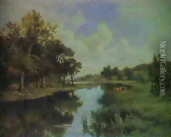 A Peaceful River Oil Painting - Henry H. Parker