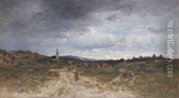 Blick Auf Ein Norwegisches Stadtchen Im Vorgebirge Oil Painting - Jacob Oxholm Schive