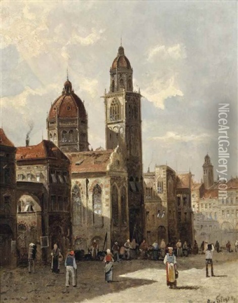 A Capriccio View Of Florence Oil Painting - August Siegen