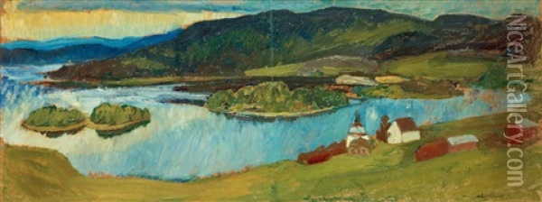 Alvlandskap Med Skogs Kyrka, Angermanland Oil Painting - Helmer Osslund